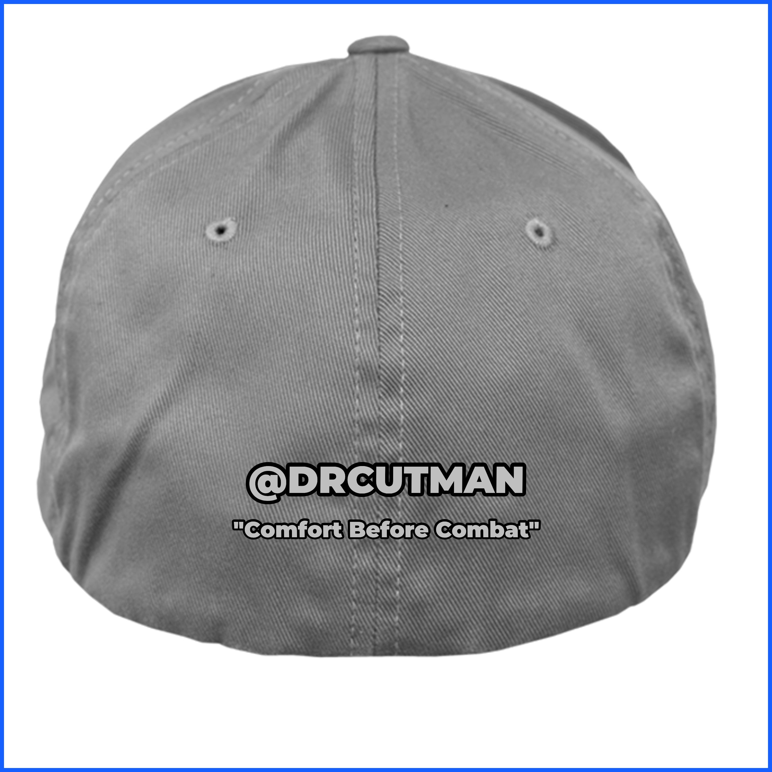 Gray hat back with blue border
