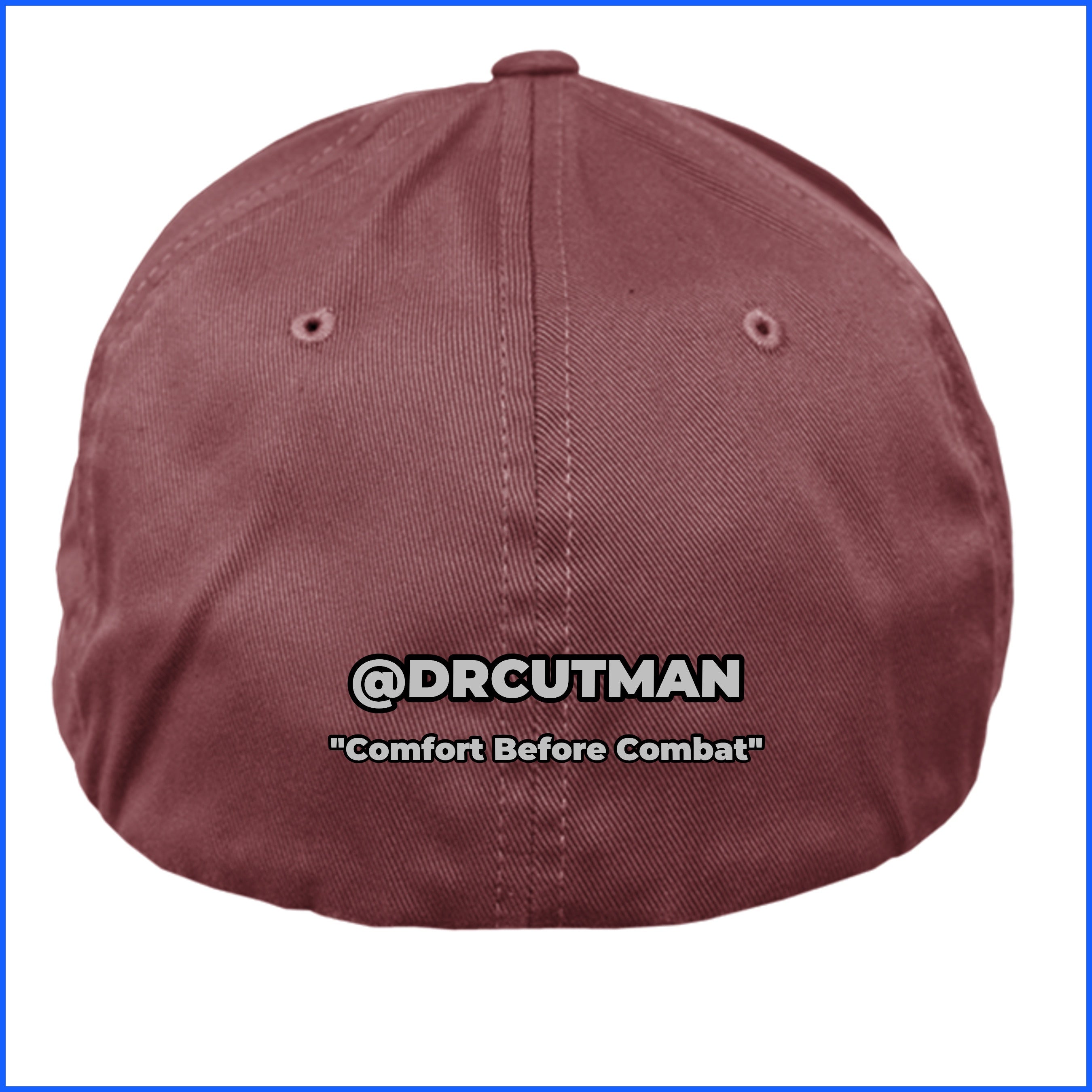 Maroon hat back with blue border