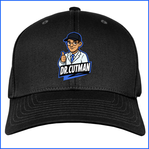 Black hat front with blue border