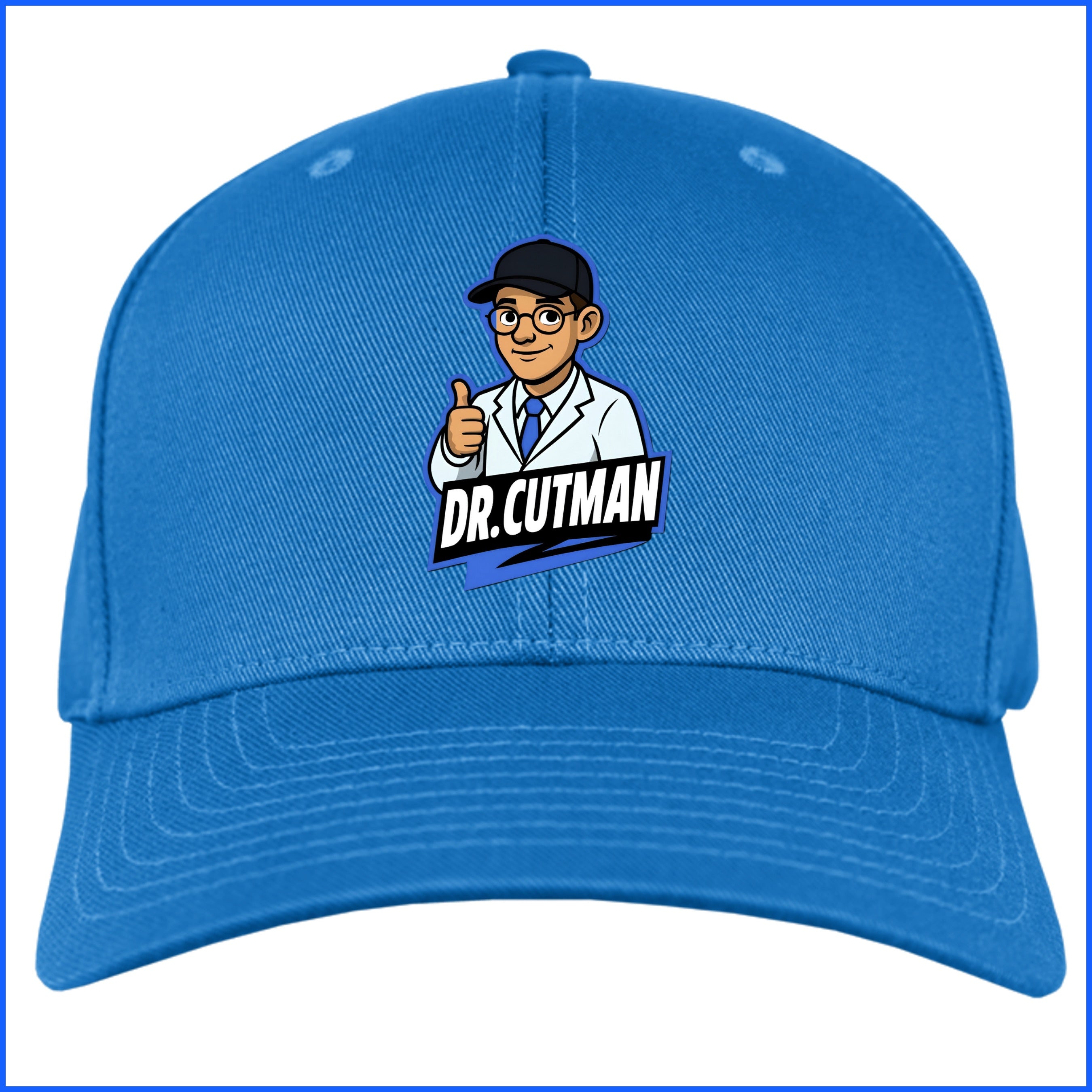 Blue hat front with blue border