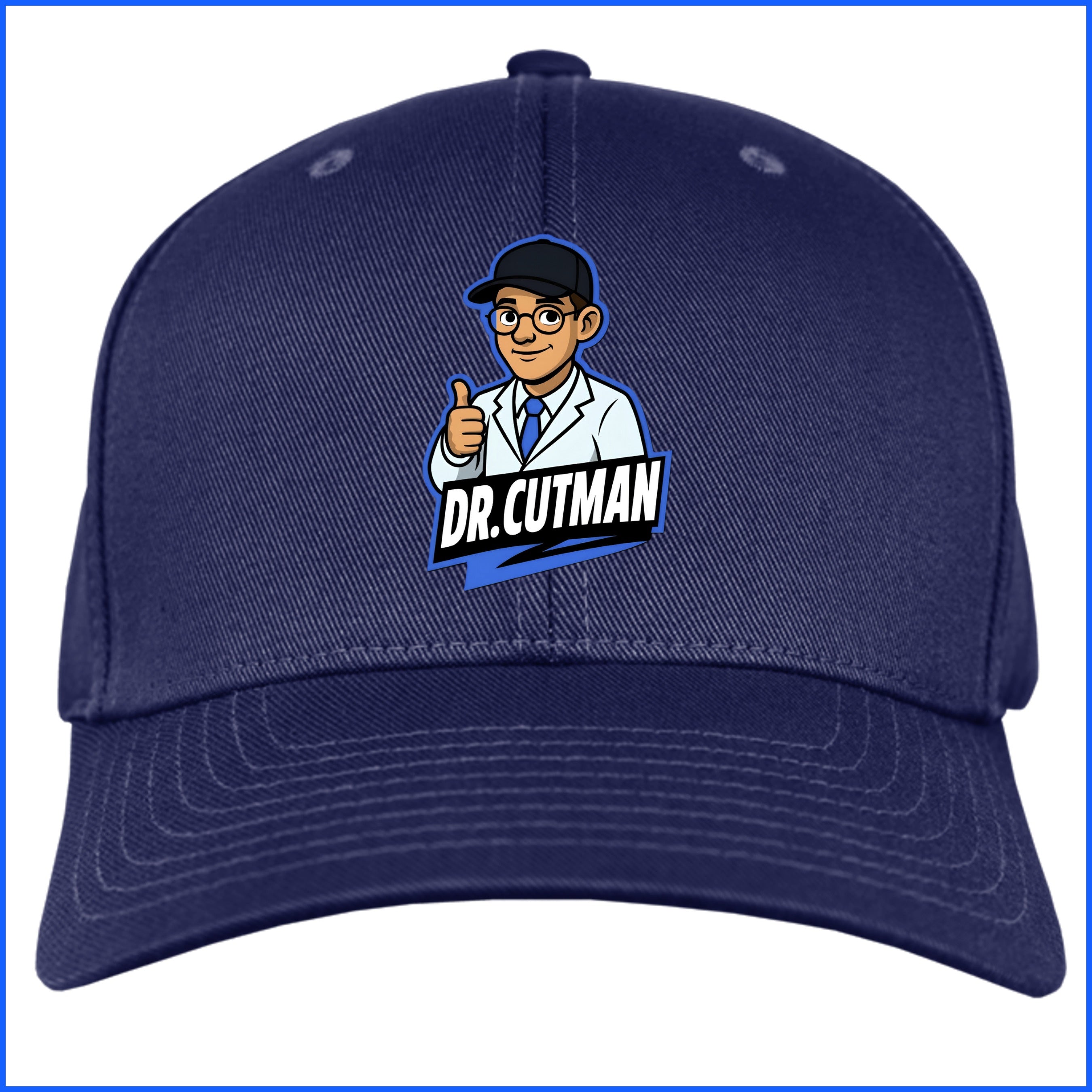 Navy hat front with blue border